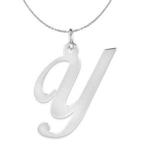 Silver, Ella Collection, LG Fancy Script Initial Y Necklace - 24 In